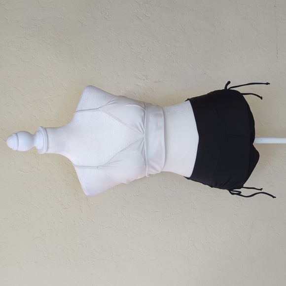 Other - White Criss-Cross Halter Top and Black Adjustable Boy Shorts Bottom Bikini Set